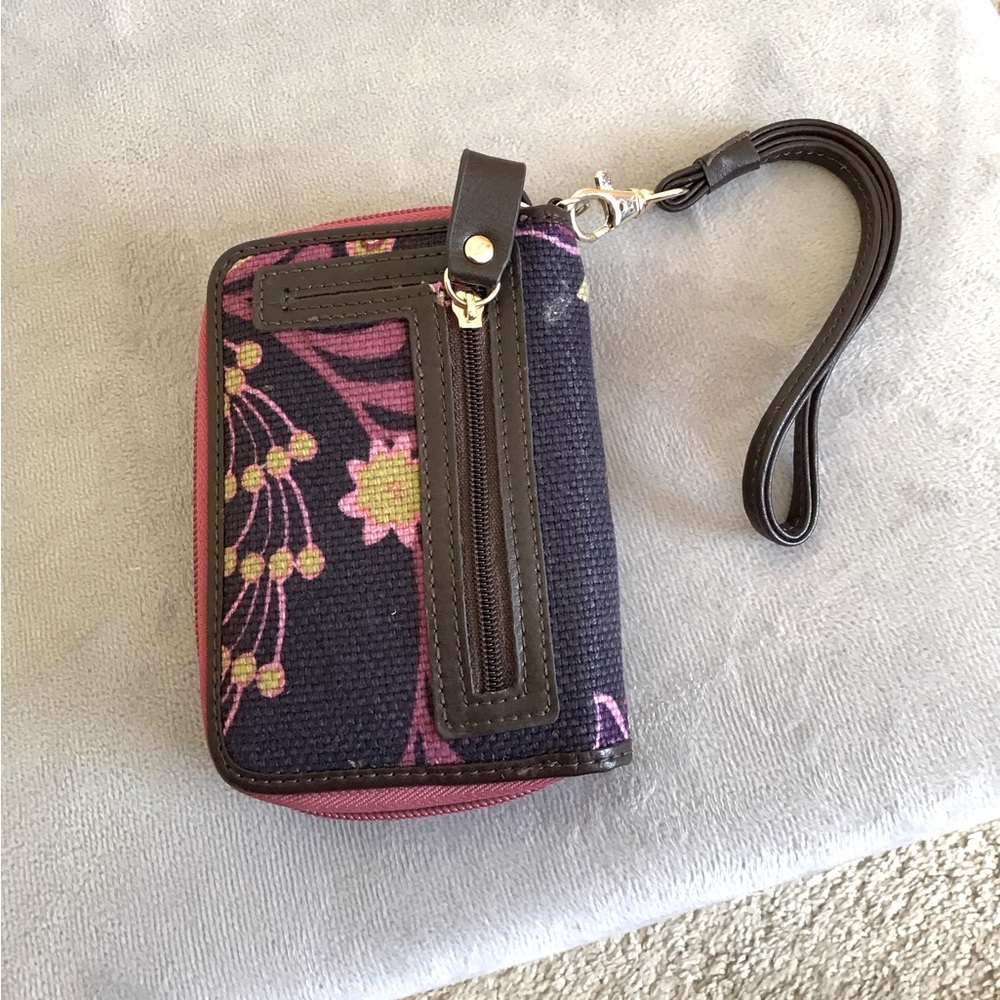 Purple leather/fabric wallet/wristlet/phone case